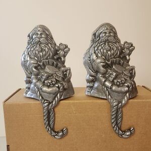 Carson Pewter Santa Christmas Stocking Hanger Silver Tone Vintage Decor Kitsch